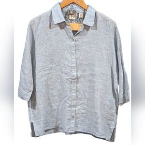 Rachel Zoe 100% Linen Short Sleeve Button Down Blouse Size Small